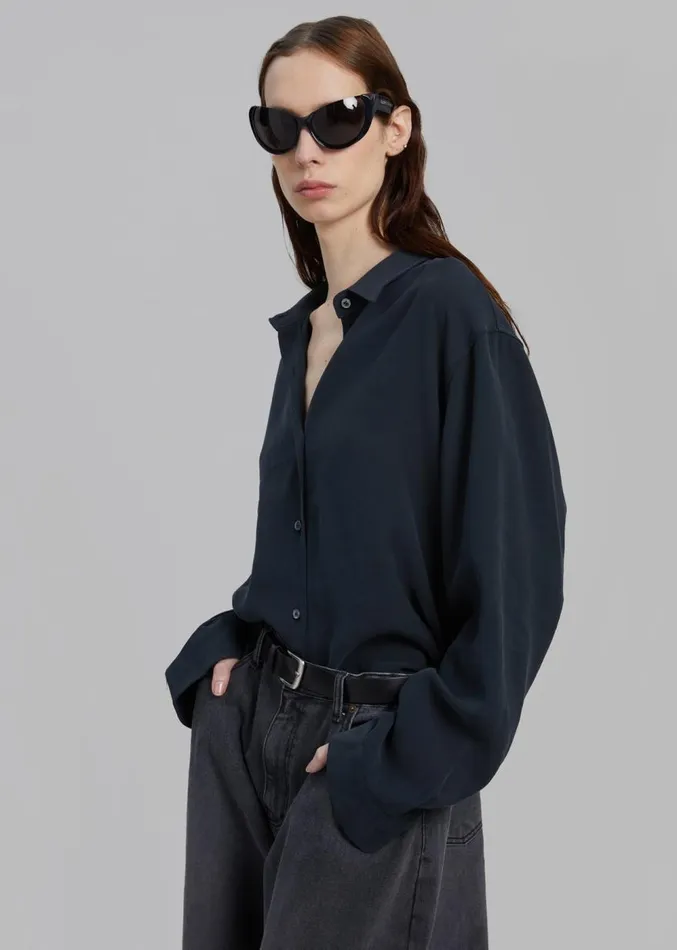 The Frankie Shop Lotta Fluid Shirt 8211 Charcoal Women Clothing