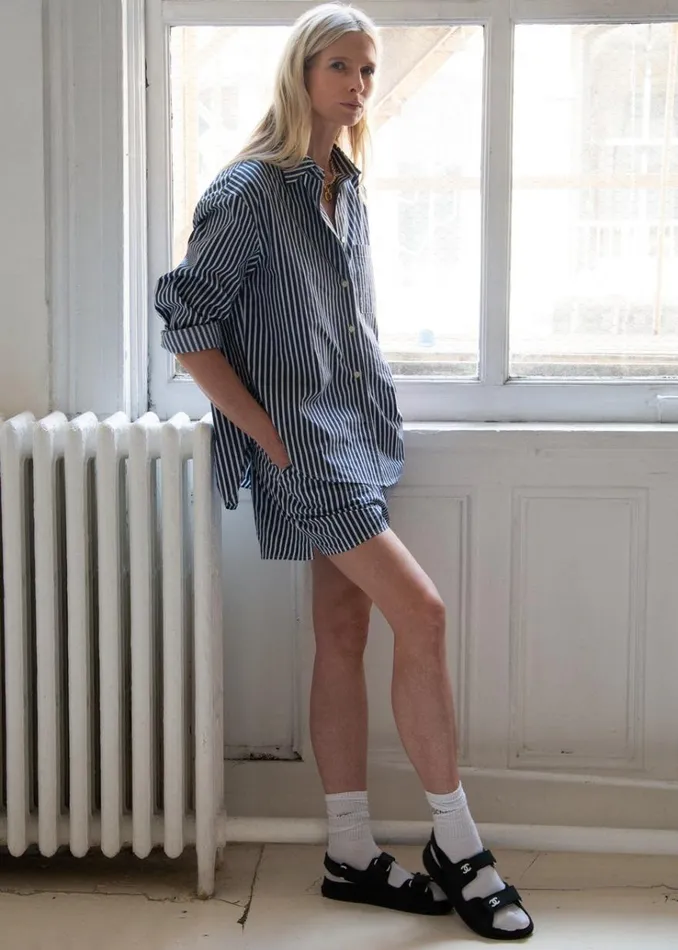 The Frankie Shop Lui Cotton Shirt 8211 Navy Stripe Women Tops
