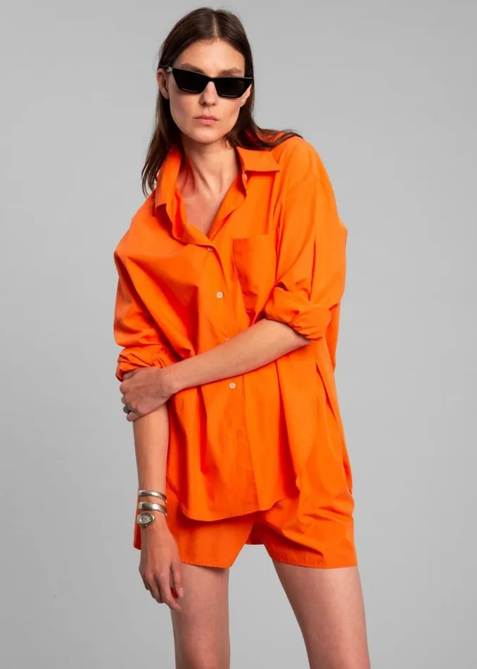 The Frankie Shop Lui Cotton Shirt 8211 Tangerine Women Tops