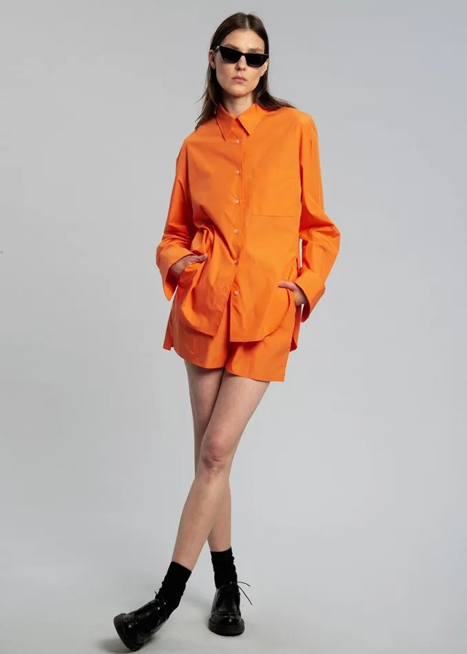 The Frankie Shop Lui Cotton Shirt 8211 Tangerine Women Tops