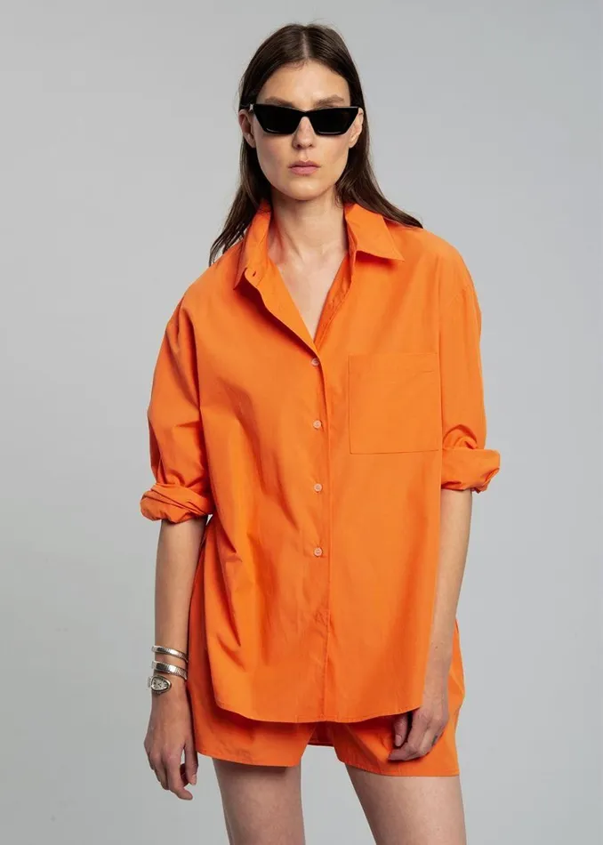 The Frankie Shop Lui Cotton Shirt 8211 Tangerine Women Tops
