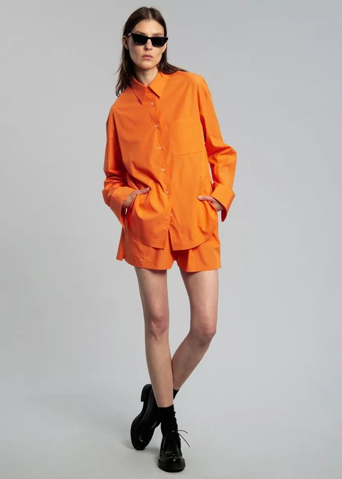 The Frankie Shop Lui Cotton Shirt 8211 Tangerine Women Tops