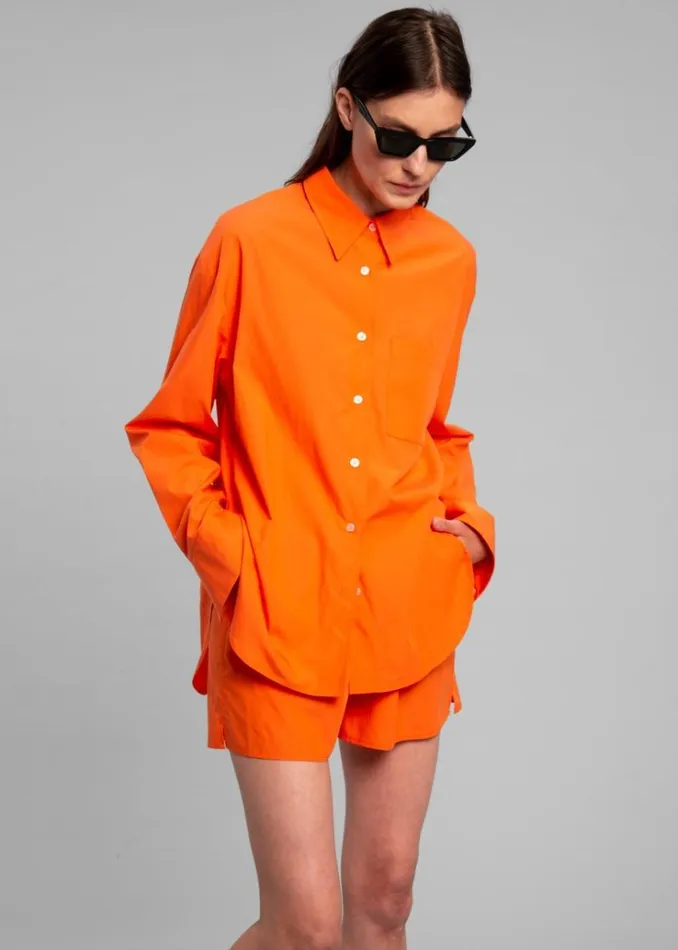 The Frankie Shop Lui Cotton Shirt 8211 Tangerine Women Tops