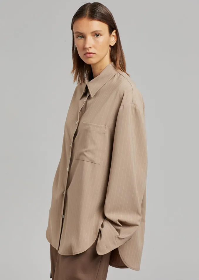 The Frankie Shop Lui Fluid Pinstripe Shirt 8211 Camel Women Clothing