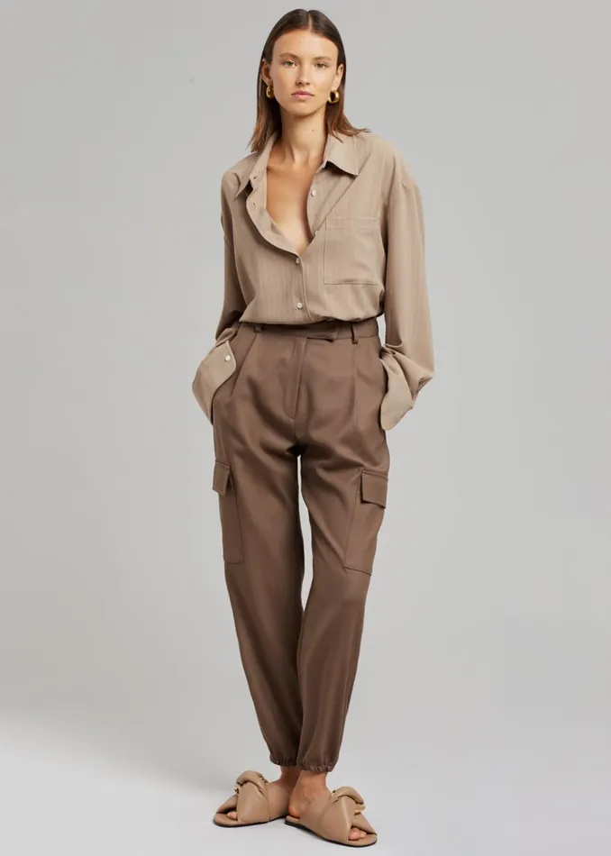 The Frankie Shop Lui Fluid Pinstripe Shirt 8211 Camel Women Clothing