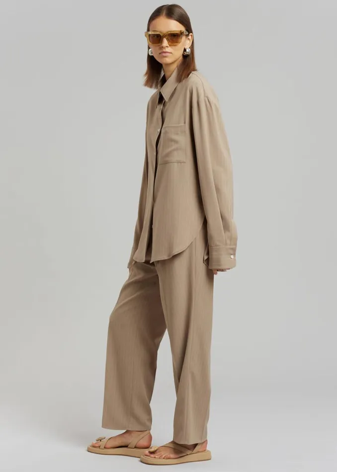 The Frankie Shop Lui Fluid Pinstripe Shirt 8211 Camel Women Clothing