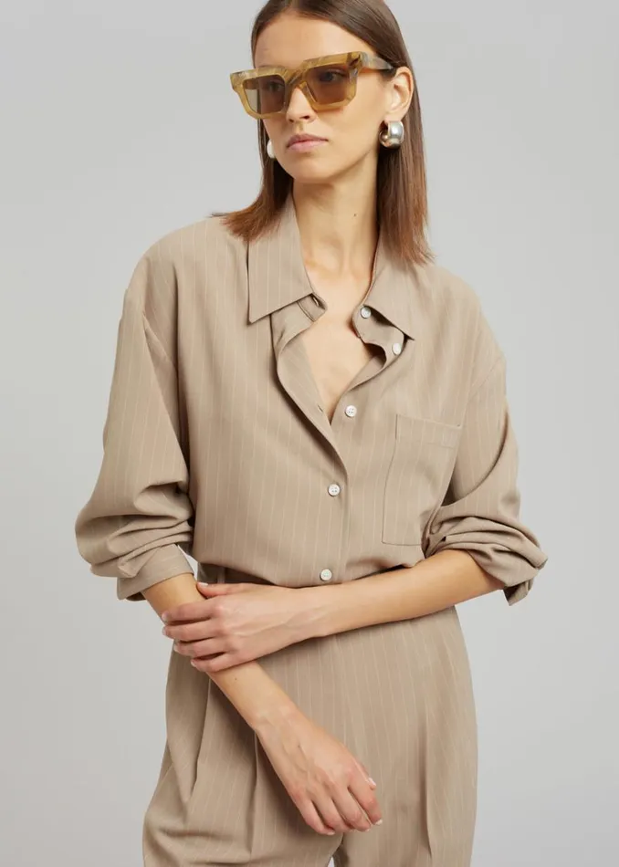 The Frankie Shop Lui Fluid Pinstripe Shirt 8211 Camel Women Clothing