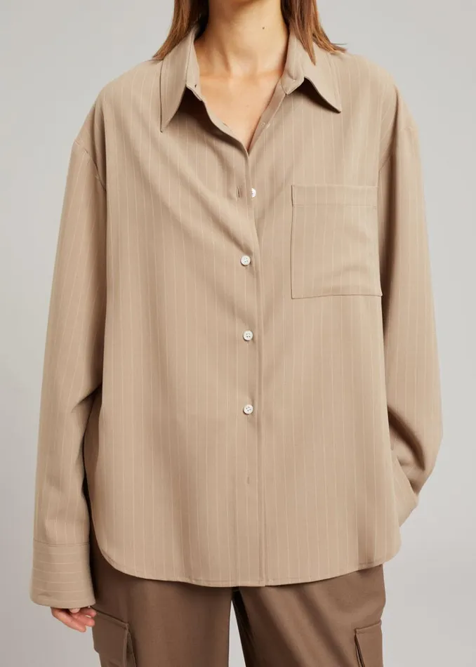 The Frankie Shop Lui Fluid Pinstripe Shirt 8211 Camel Women Clothing