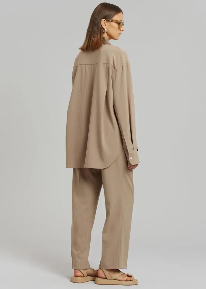 The Frankie Shop Lui Fluid Pinstripe Shirt 8211 Camel Women Clothing