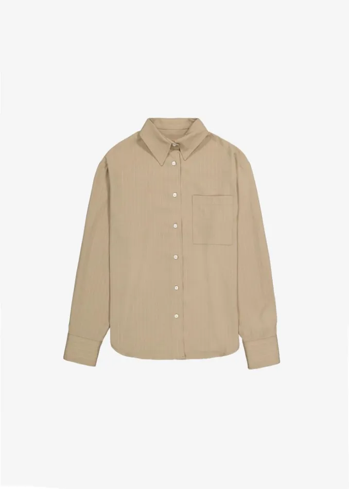 The Frankie Shop Lui Fluid Pinstripe Shirt 8211 Camel Women Clothing