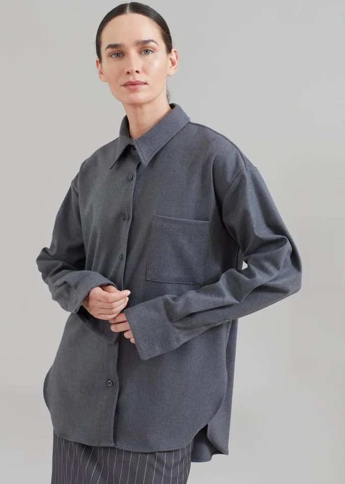 The Frankie Shop Lui Midweight Shirt 8211 Grey Women Clothing