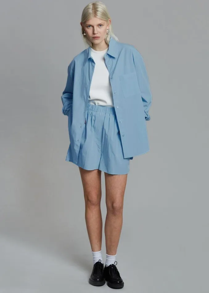 The Frankie Shop Lui Organic Cotton Boxer Short 8211 Blue Women Clothing