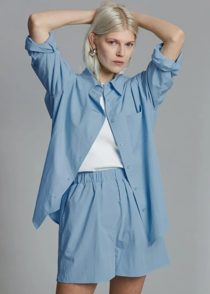 The Frankie Shop Lui Organic Cotton Boxer Short 8211 Blue Women Clothing