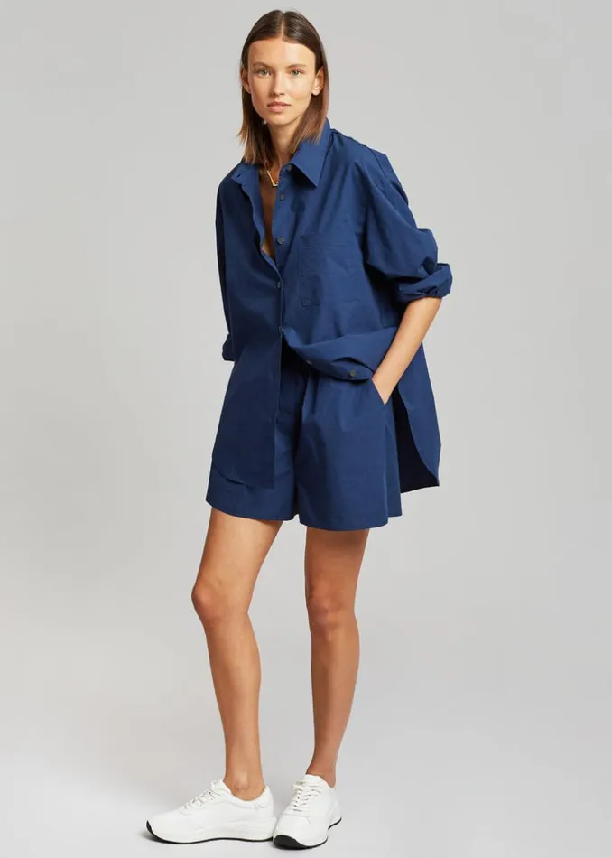 The Frankie Shop Lui Organic Cotton Boxer Short 8211 Navy Women Clothing
