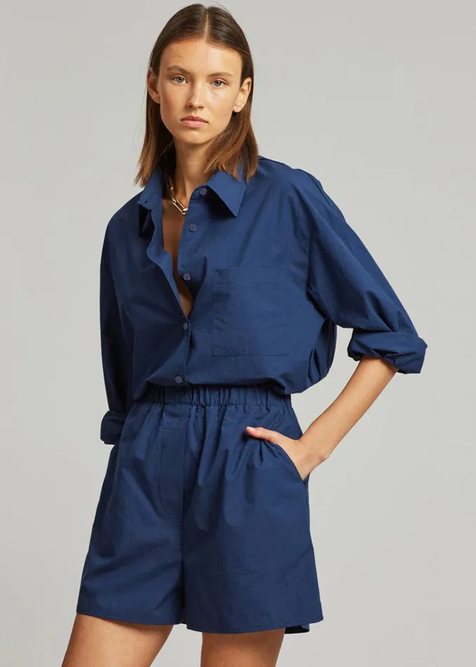 The Frankie Shop Lui Organic Cotton Boxer Short 8211 Navy Women Clothing