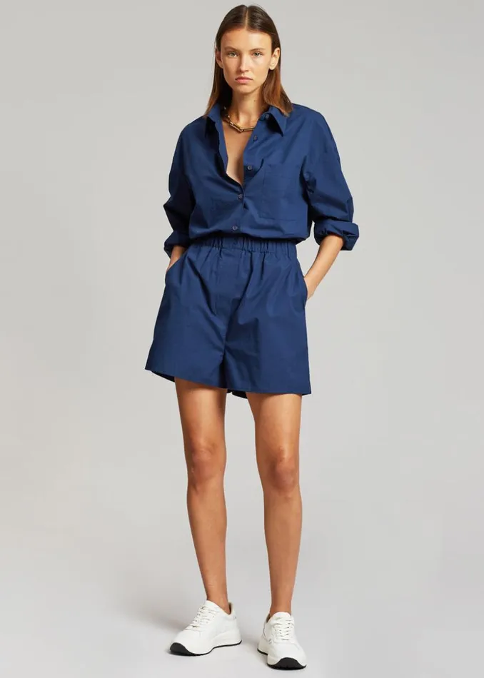 The Frankie Shop Lui Organic Cotton Boxer Short 8211 Navy Women Clothing