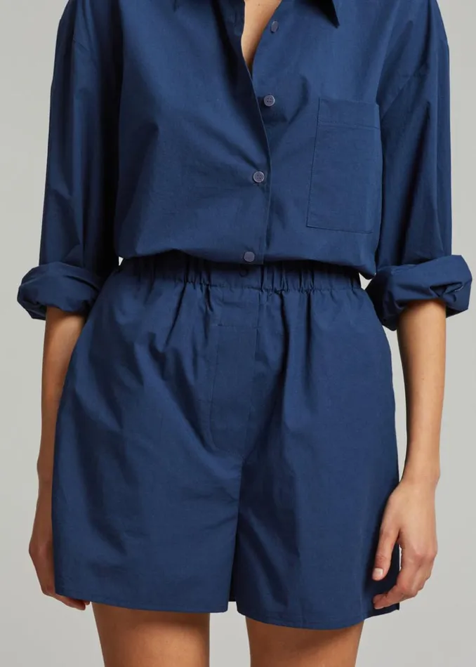 The Frankie Shop Lui Organic Cotton Boxer Short 8211 Navy Women Clothing