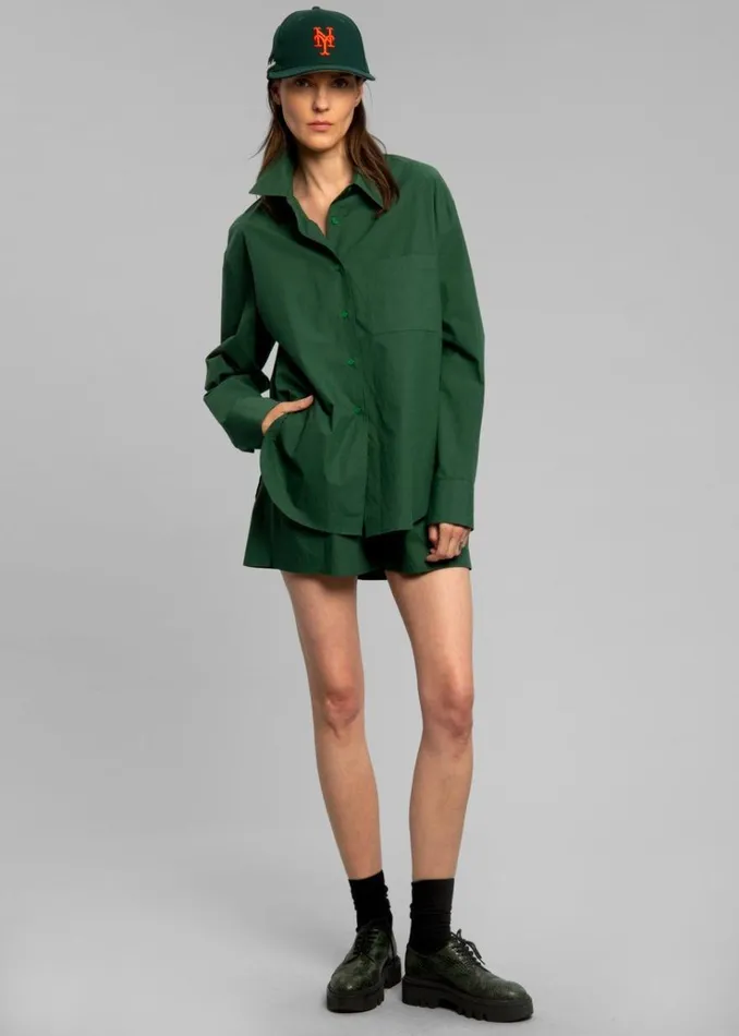 The Frankie Shop Lui Organic Cotton Shirt 8211 Hunter Green Women Clothing