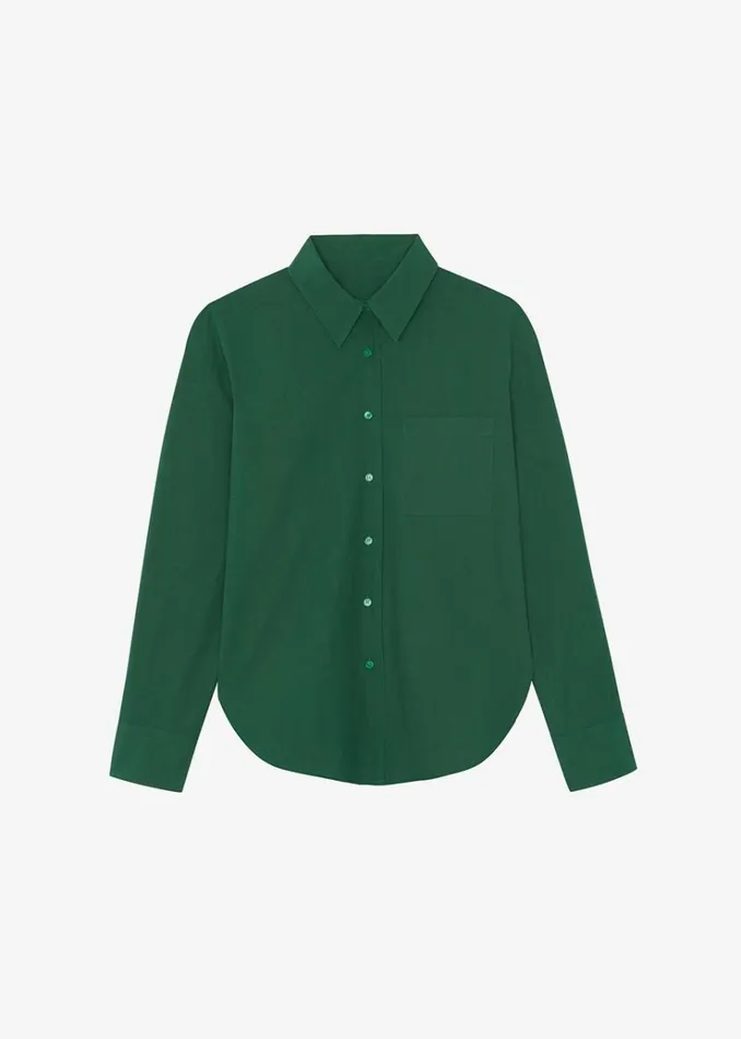 The Frankie Shop Lui Organic Cotton Shirt 8211 Hunter Green Women Clothing