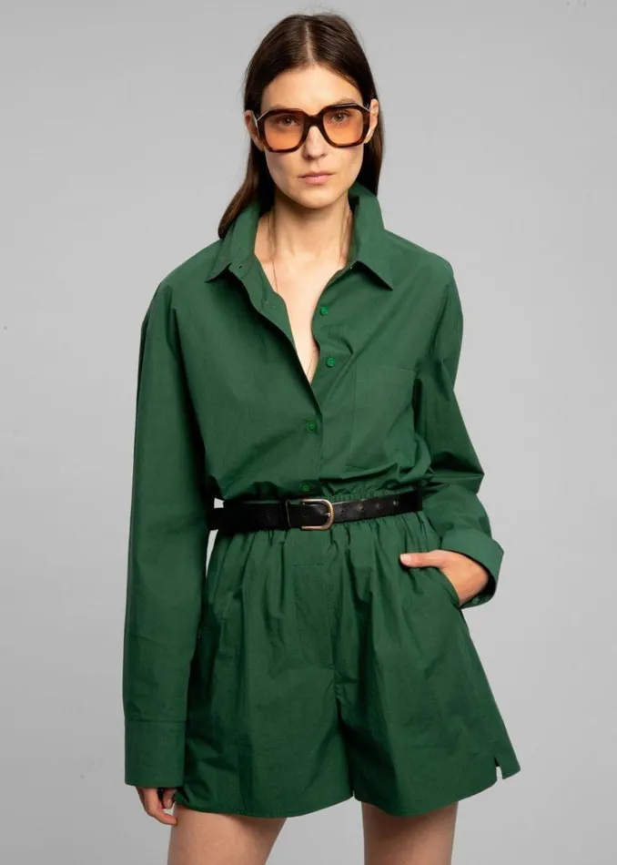 The Frankie Shop Lui Organic Cotton Shirt 8211 Hunter Green Women Clothing