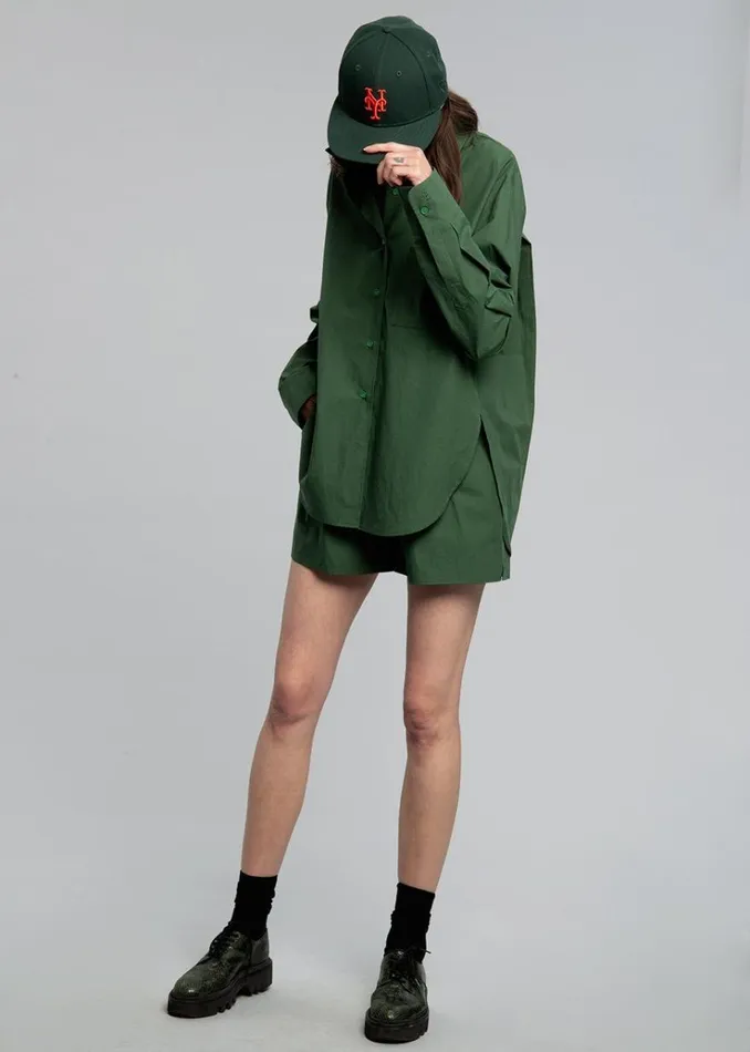 The Frankie Shop Lui Organic Cotton Shirt 8211 Hunter Green Women Clothing