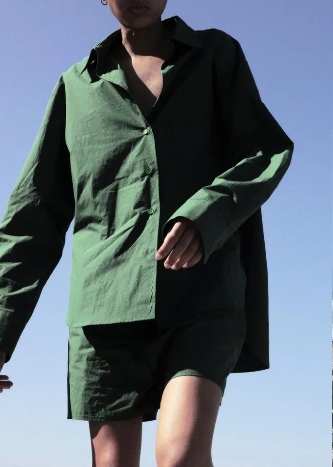 The Frankie Shop Lui Organic Cotton Shirt 8211 Hunter Green Women Clothing
