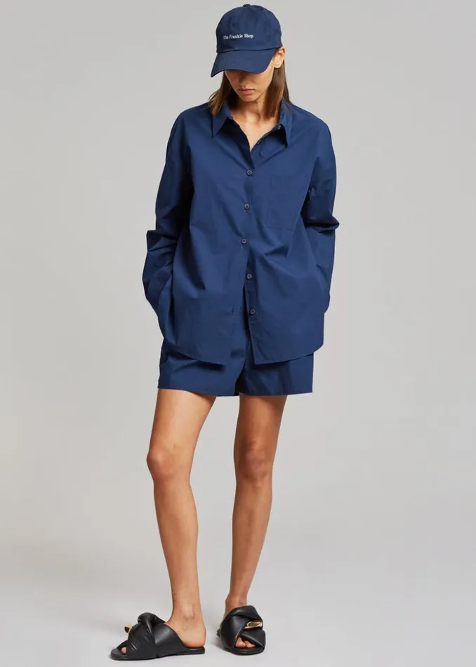 The Frankie Shop Lui Organic Cotton Shirt 8211 Navy Women Clothing
