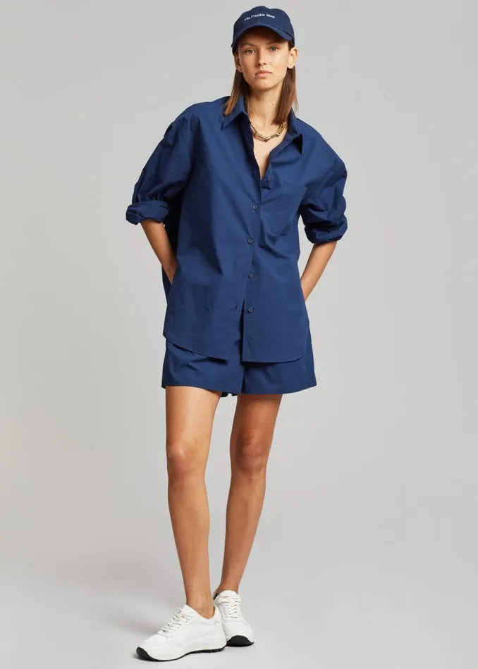 The Frankie Shop Lui Organic Cotton Shirt 8211 Navy Women Clothing