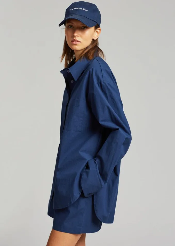 The Frankie Shop Lui Organic Cotton Shirt 8211 Navy Women Clothing