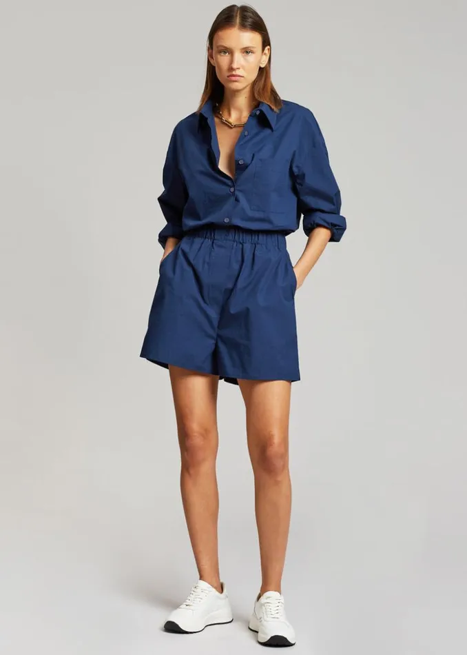 The Frankie Shop Lui Organic Cotton Shirt 8211 Navy Women Clothing