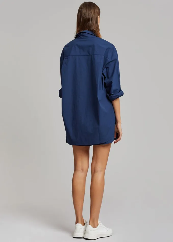 The Frankie Shop Lui Organic Cotton Shirt 8211 Navy Women Clothing