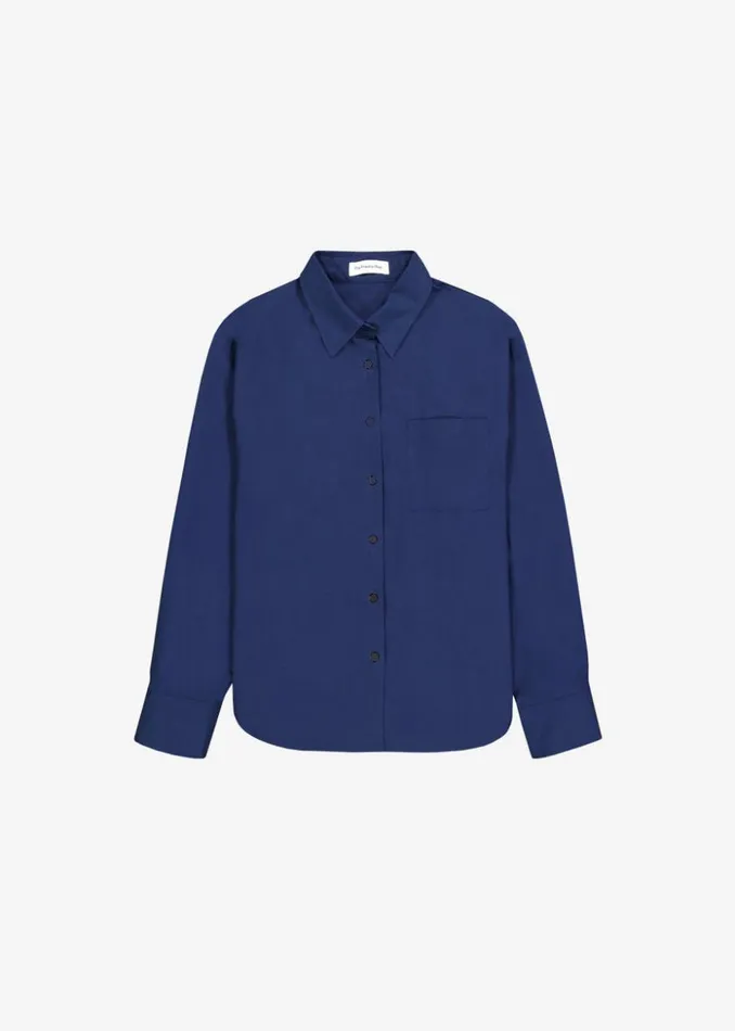 The Frankie Shop Lui Organic Cotton Shirt 8211 Navy Women Clothing