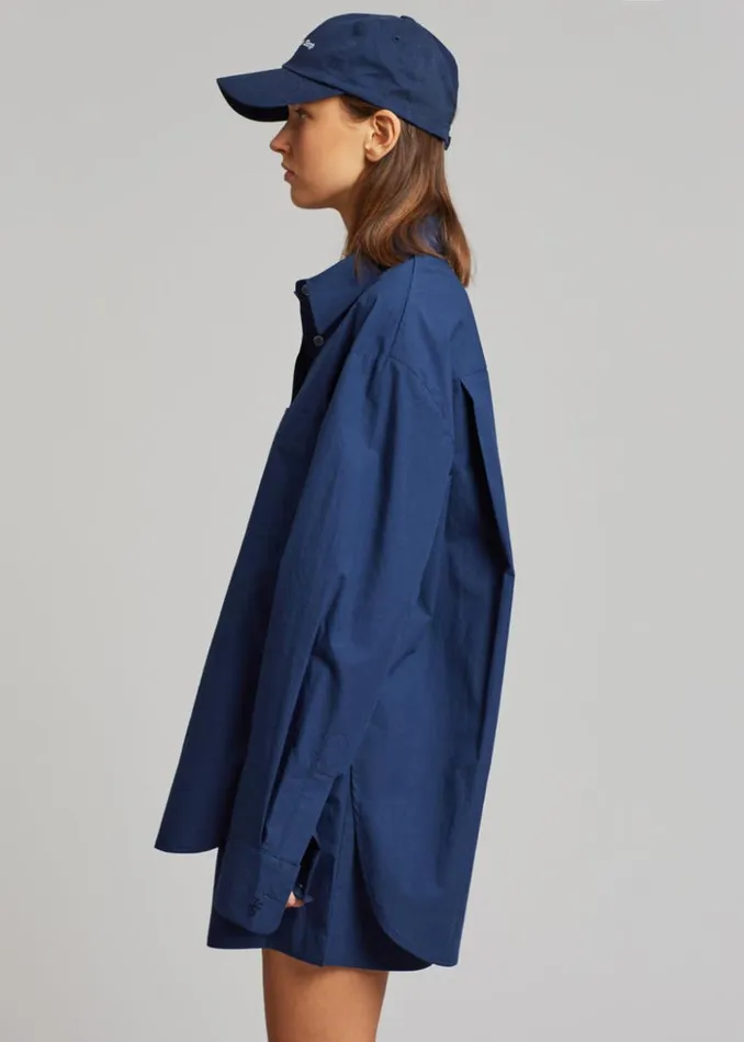 The Frankie Shop Lui Organic Cotton Shirt 8211 Navy Women Clothing