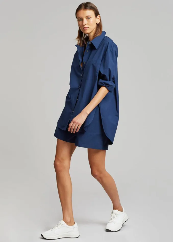 The Frankie Shop Lui Organic Cotton Shirt 8211 Navy Women Clothing