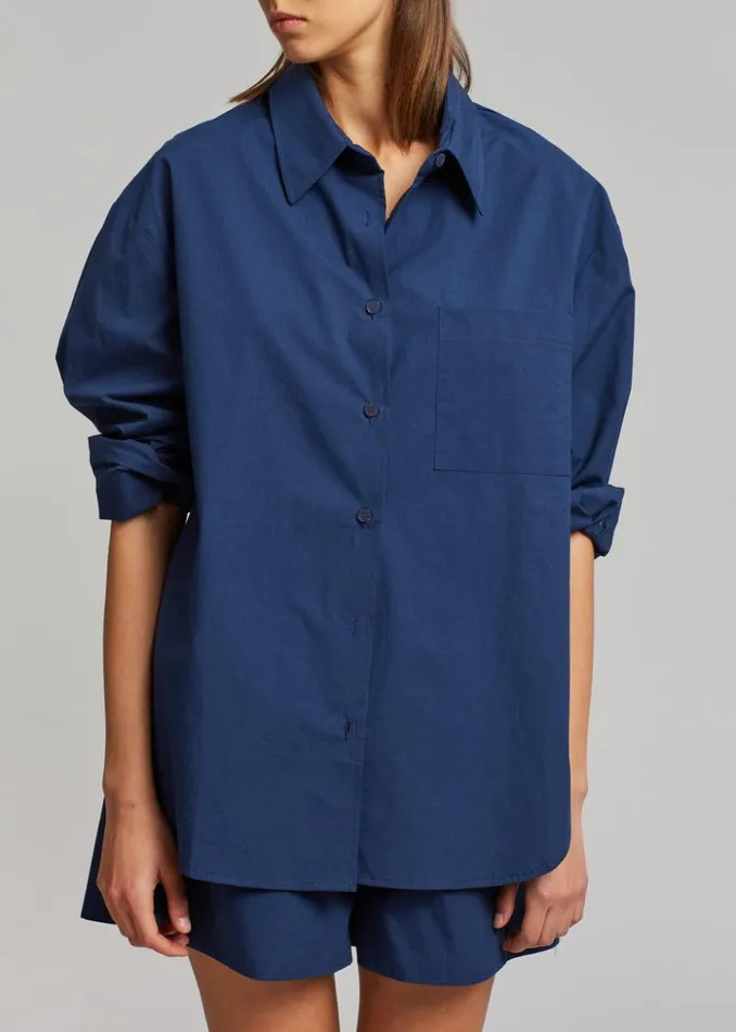 The Frankie Shop Lui Organic Cotton Shirt 8211 Navy Women Clothing
