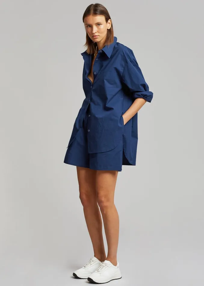 The Frankie Shop Lui Organic Cotton Shirt 8211 Navy Women Clothing