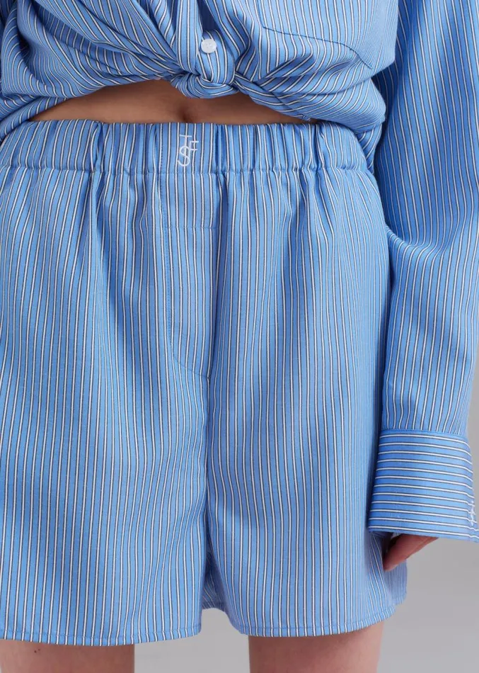 The Frankie Shop Lui Oxford Boxer Shorts 8211 Light BlueBlack Stripe Women Clothing