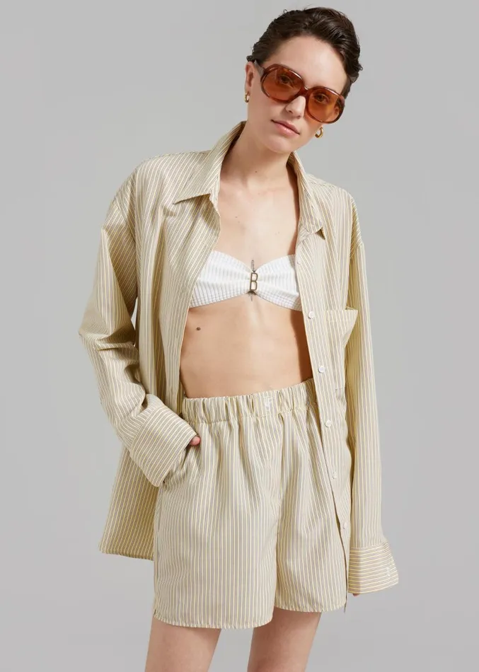 The Frankie Shop Lui Oxford Boxer Shorts 8211 Pale YellowBlack Stripe Women Clothing The Frankie Shop Lui Oxford Boxer Shorts 8211 Pale YellowBlack Stripe Women Clothing