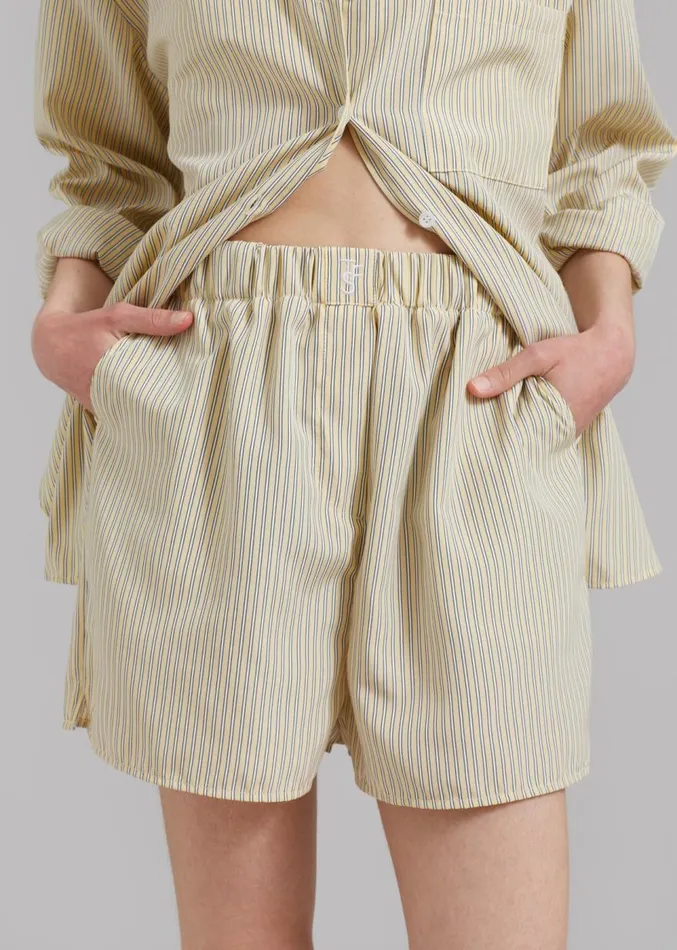 The Frankie Shop Lui Oxford Boxer Shorts 8211 Pale YellowBlack Stripe Women Clothing