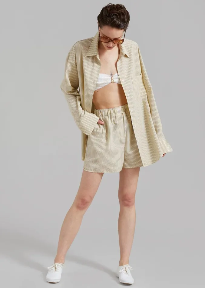 The Frankie Shop Lui Oxford Boxer Shorts 8211 Pale YellowBlack Stripe Women Clothing