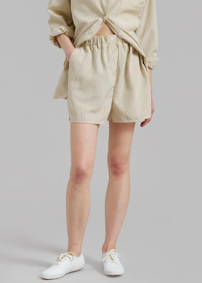 The Frankie Shop Lui Oxford Boxer Shorts 8211 Pale YellowBlack Stripe Women Clothing