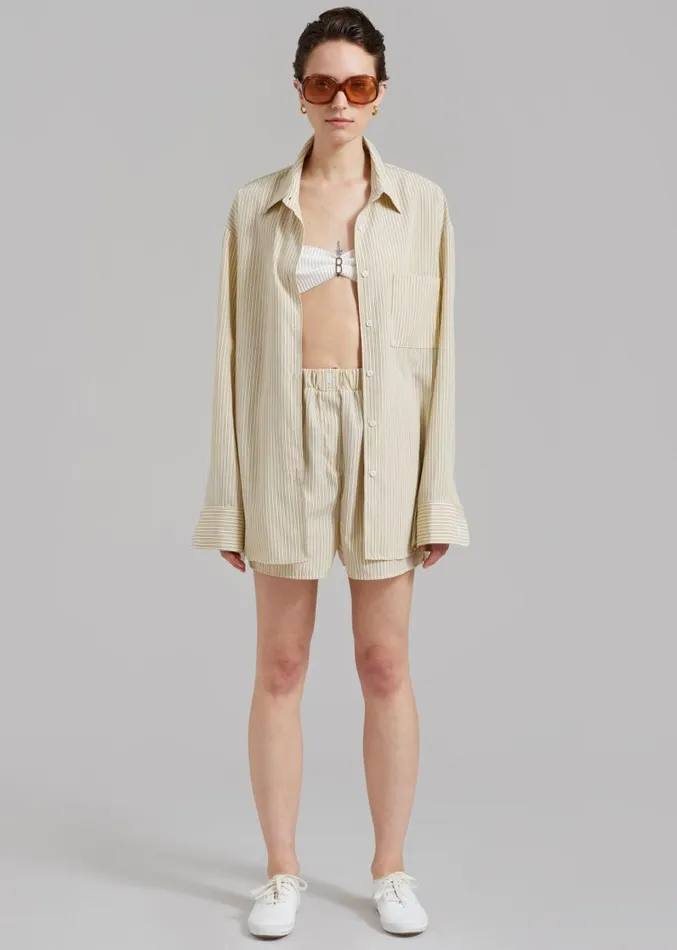 The Frankie Shop Lui Oxford Boxer Shorts 8211 Pale YellowBlack Stripe Women Clothing