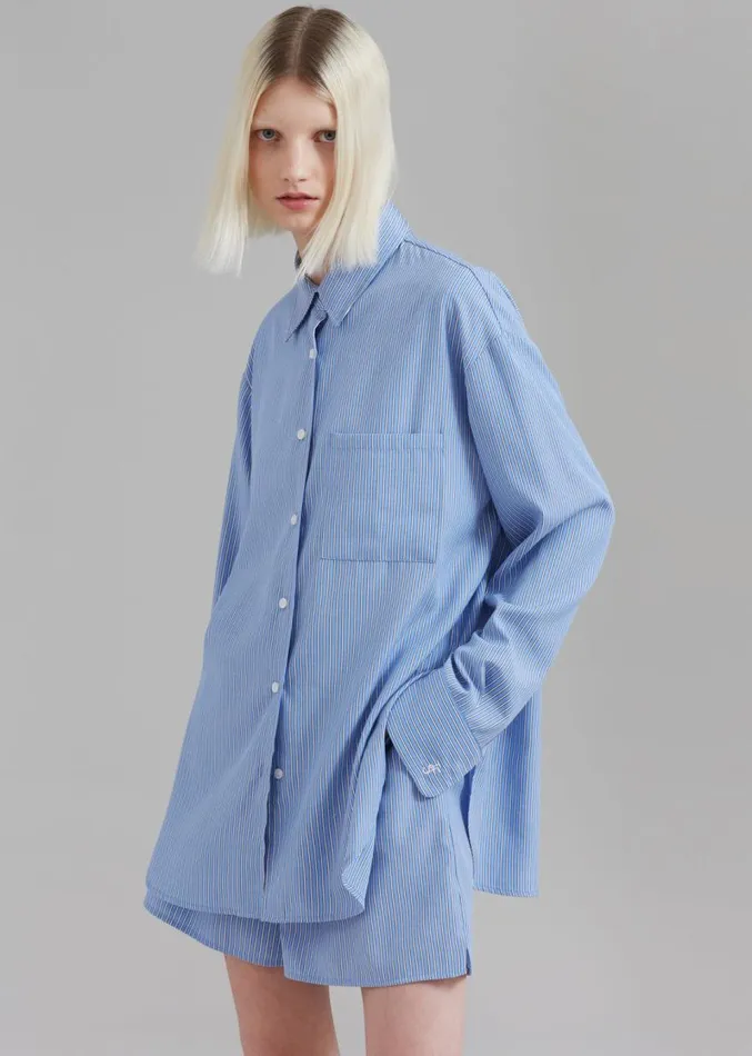 The Frankie Shop Lui Oxford Shirt 8211 Light BlueBlack Stripe Women Tops
