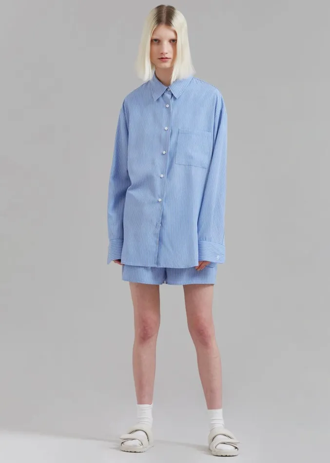 The Frankie Shop Lui Oxford Shirt 8211 Light BlueBlack Stripe Women Tops