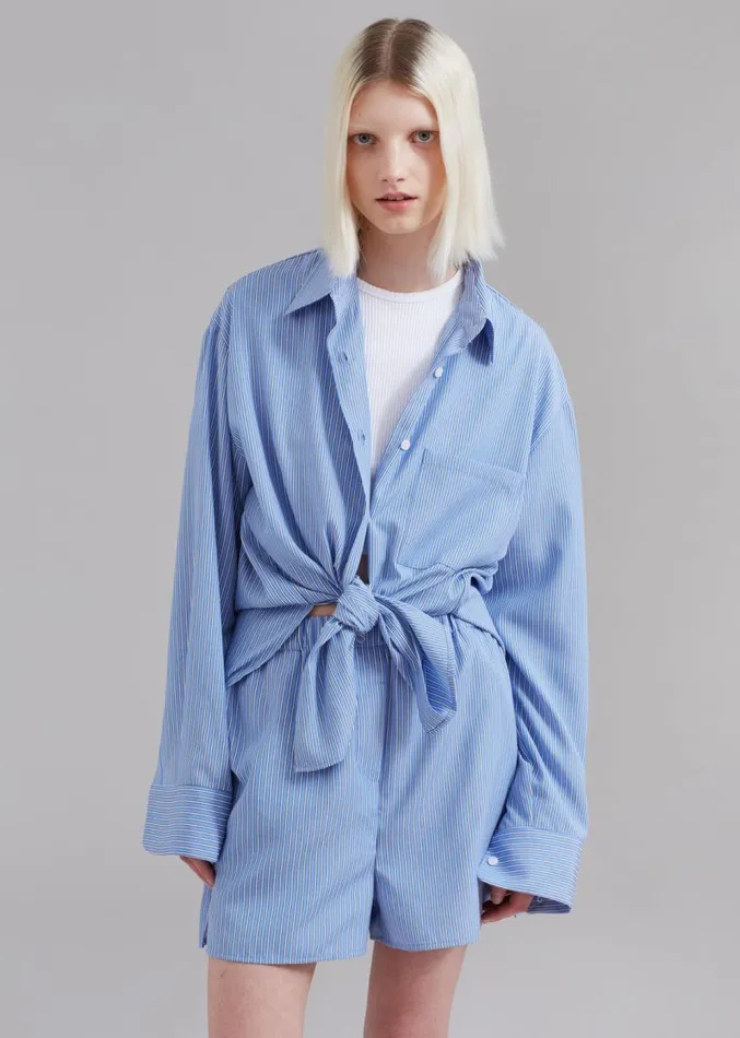The Frankie Shop Lui Oxford Shirt 8211 Light BlueBlack Stripe Women Tops
