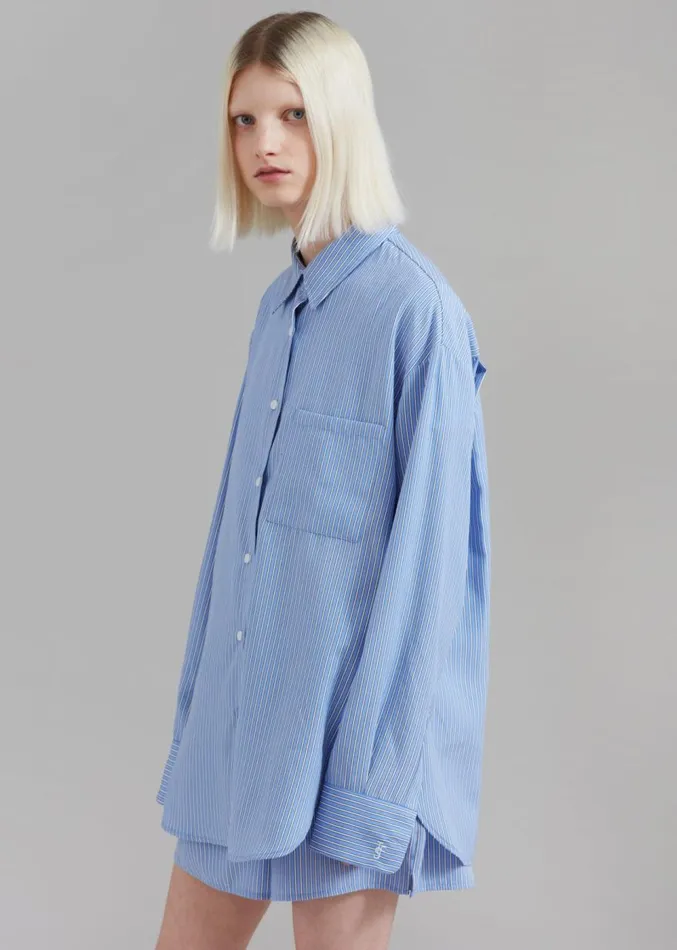 The Frankie Shop Lui Oxford Shirt 8211 Light BlueBlack Stripe Women Tops
