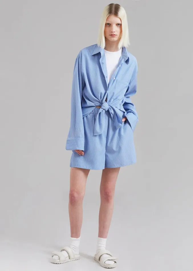 The Frankie Shop Lui Oxford Shirt 8211 Light BlueBlack Stripe Women Tops