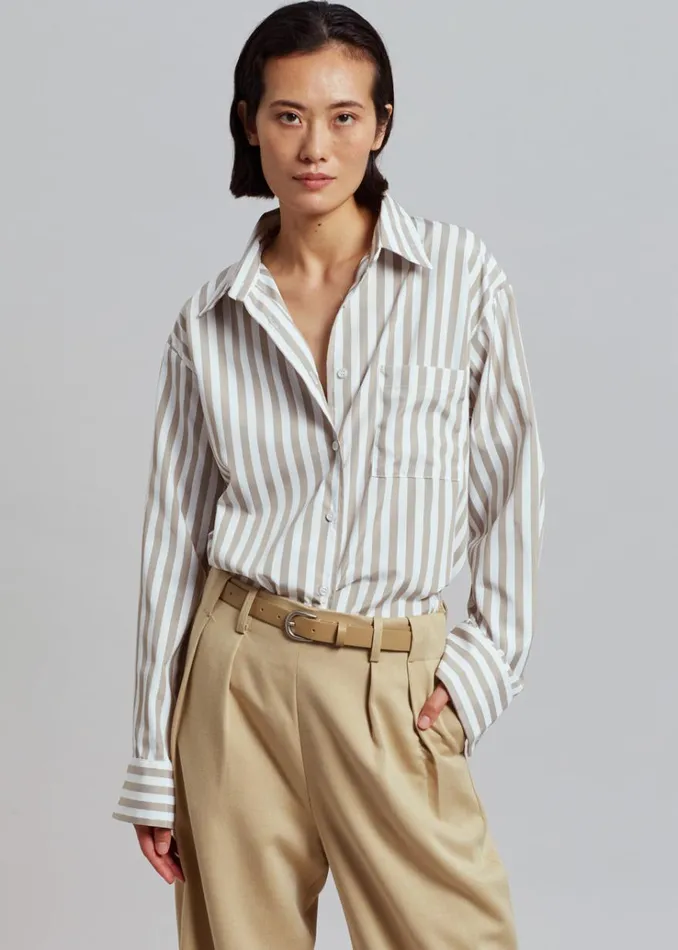 The Frankie Shop Lui Stripe Shirt 8211 Sand Women Clothing