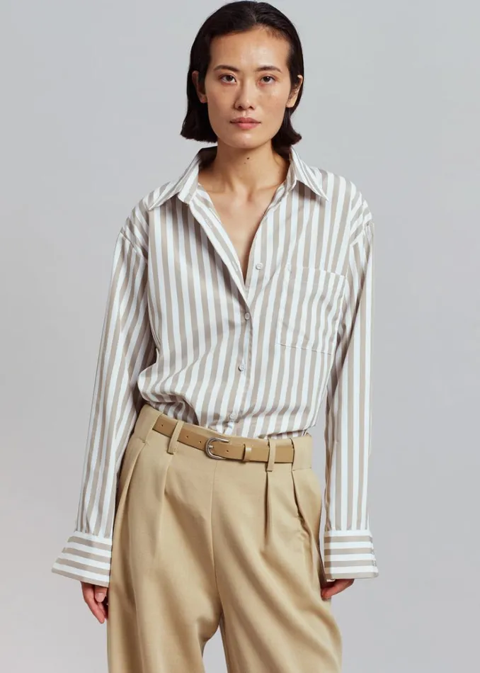 The Frankie Shop Lui Stripe Shirt 8211 Sand Women Clothing
