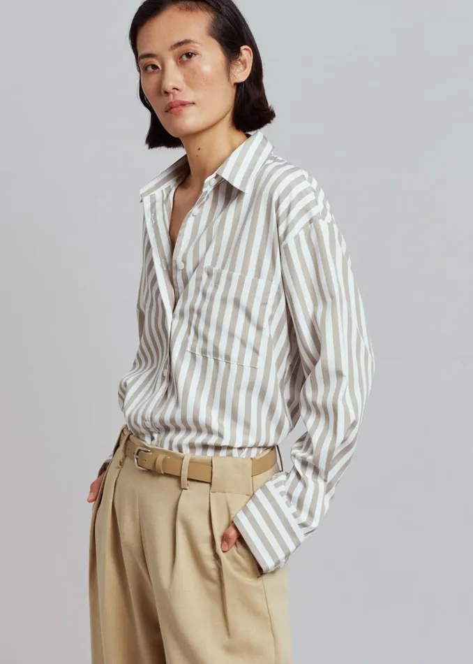 The Frankie Shop Lui Stripe Shirt 8211 Sand Women Clothing